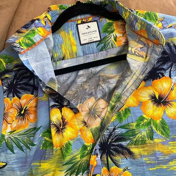 Tropical Blue Hawaiian cotton slim fit Men's Shirt size M - Picture 3 of 6